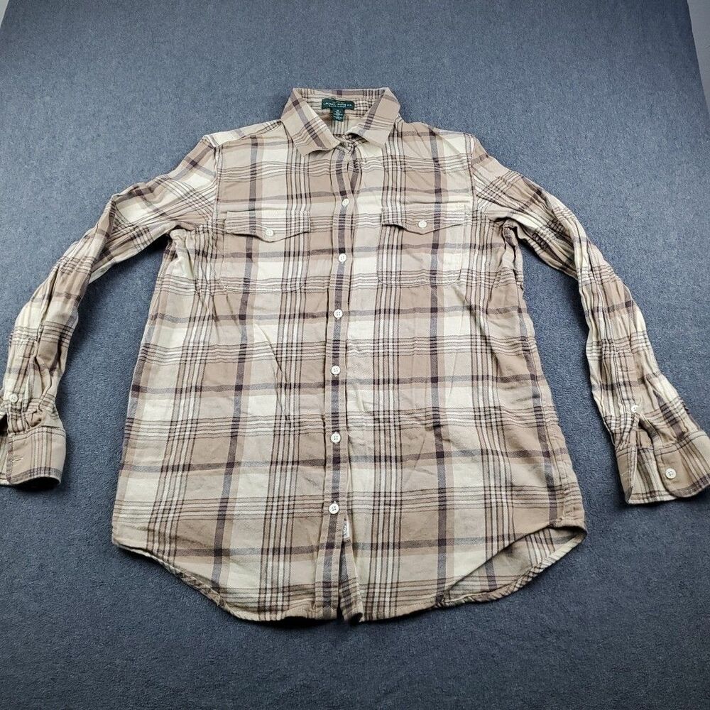 Lauren Ralph Lauren Brown Tan Plaid Button-up Shirt Women's Size Medium